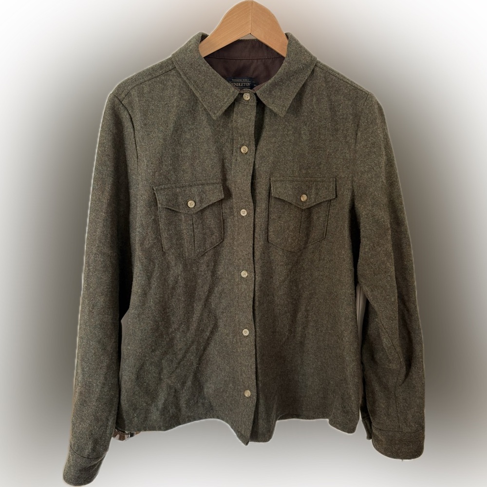 Pendleton Army Green Button Up Virgin Wool Shirt … - image 4